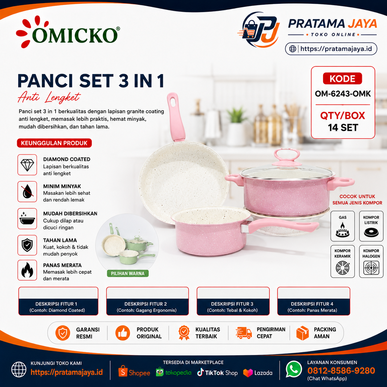 Foto produk Omicko Panci set 3in1 Anti Lengket OM-6243