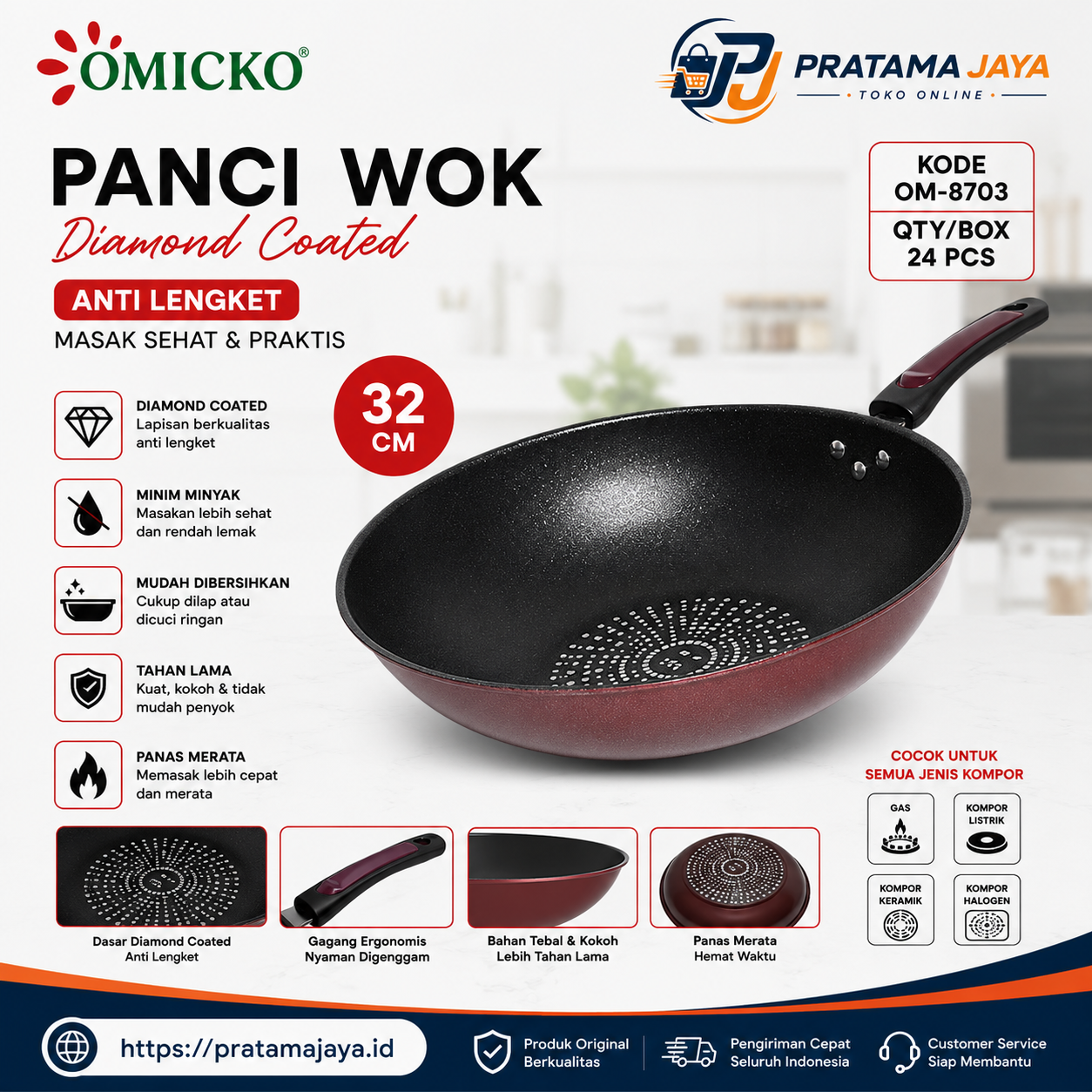 Foto produk Omicko Wajan Enamel 34 Kuping OM-8703