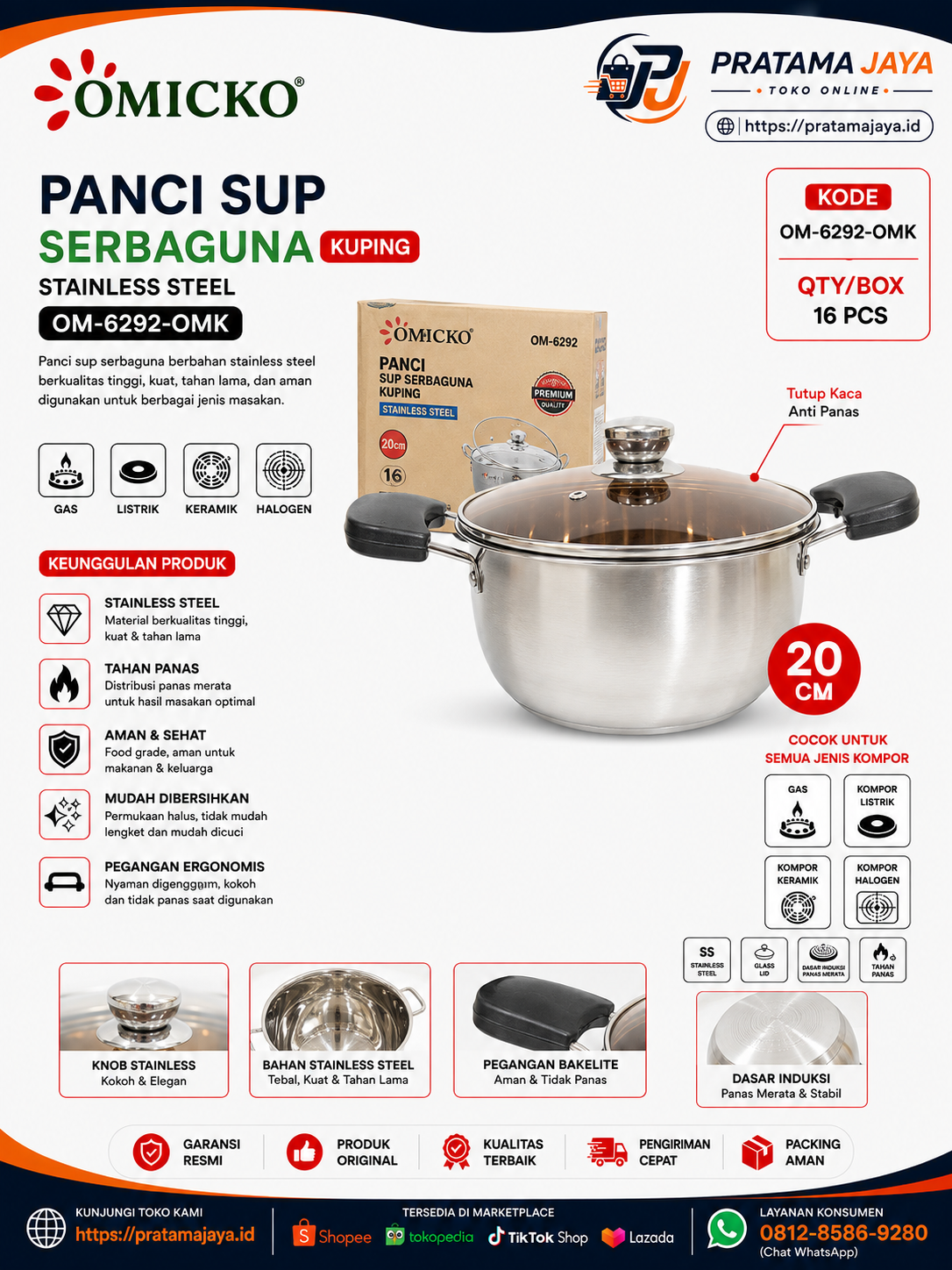Foto produk Omicko Panci Sup Stainless Kuping OM-6292
