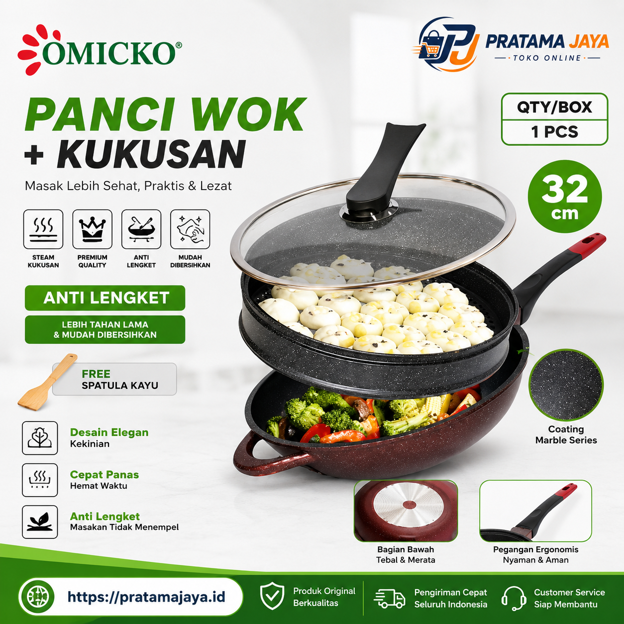 Foto produk Omicko Panci Wok+Kukusan 32 CM