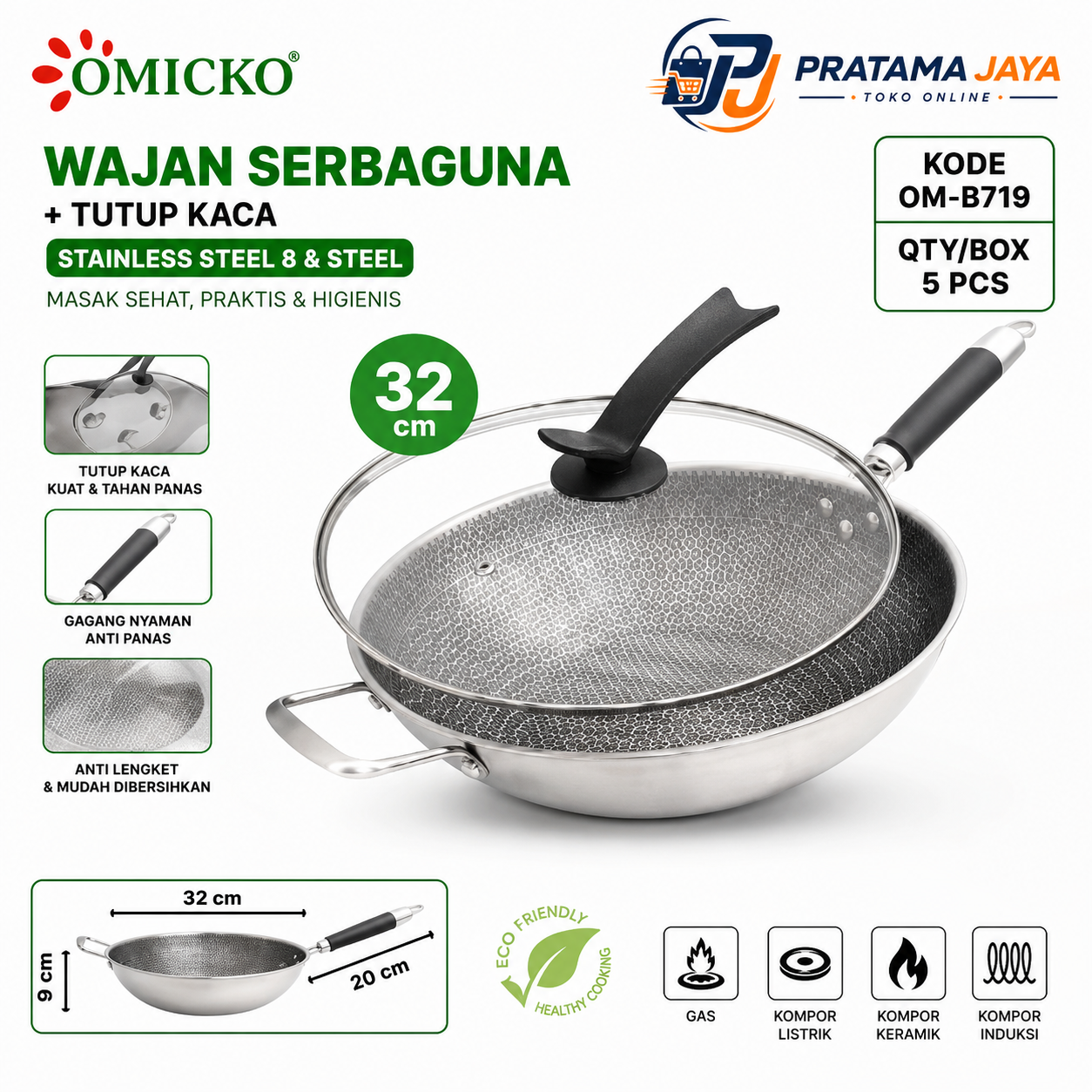 Foto produk Omicko Wajan Serbaguna + Tutup Kaca 32 OM-8719