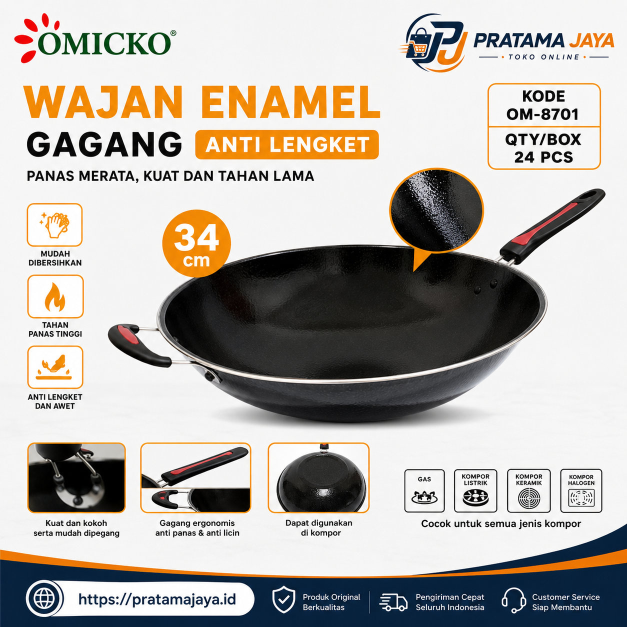 Foto produk Omicko Wajan Enamel 34 Gagang OM-8701